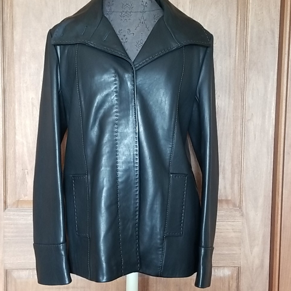 Contrast Stitch Leather Jacket Coat Jones New York